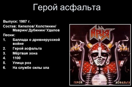 Ария - Герой асфальта 1987 обложка альбома